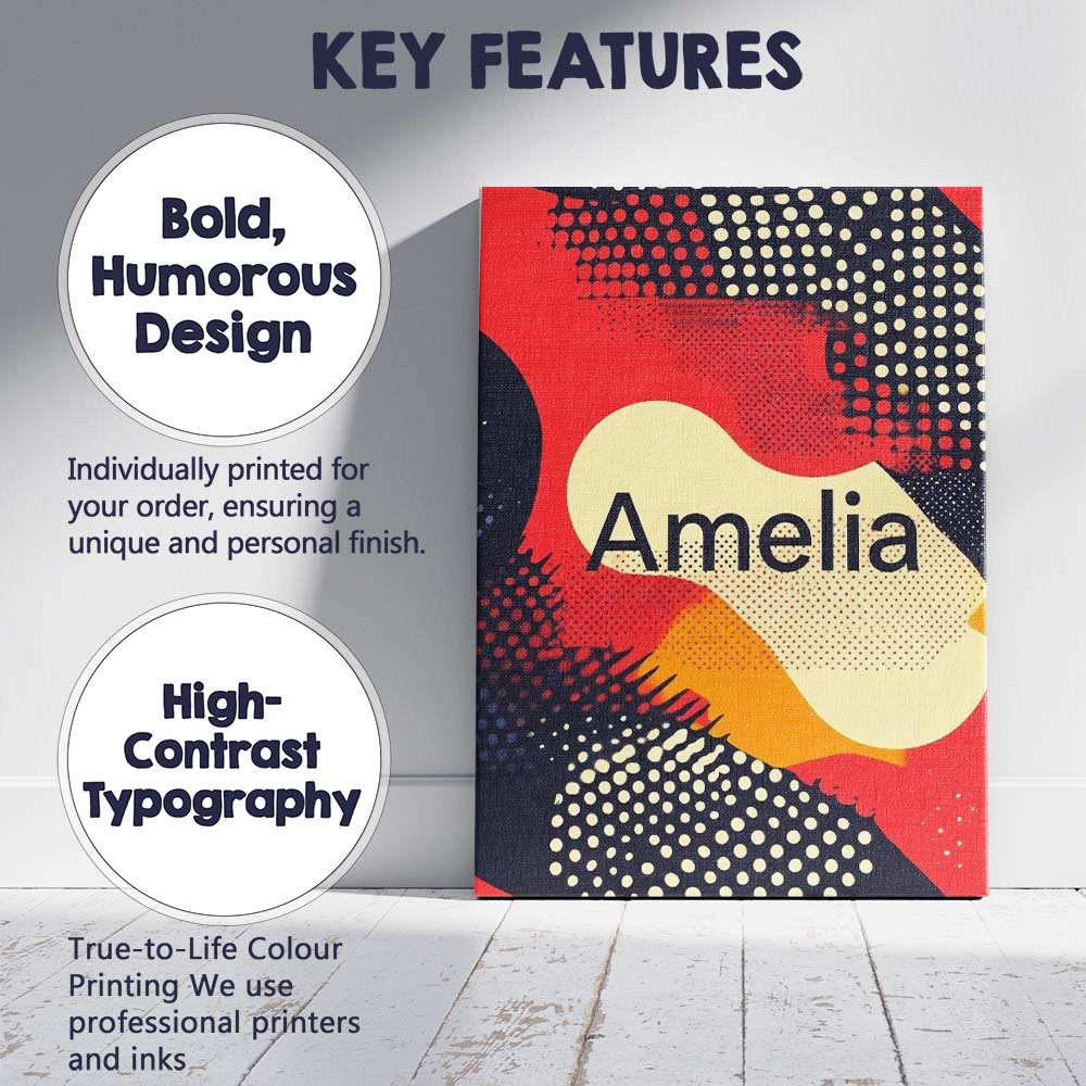 Personalised Name Abstract Halftone Pop Custom Modern Room Accent Elegant Feature Canvas Wall Art Print Decor Picture Ready to Hang
