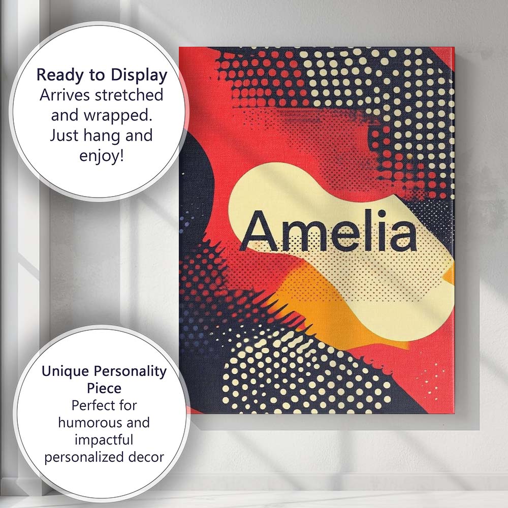 Personalised Name Abstract Halftone Pop Custom Modern Room Accent Elegant Feature Canvas Wall Art Print Decor Picture Ready to Hang
