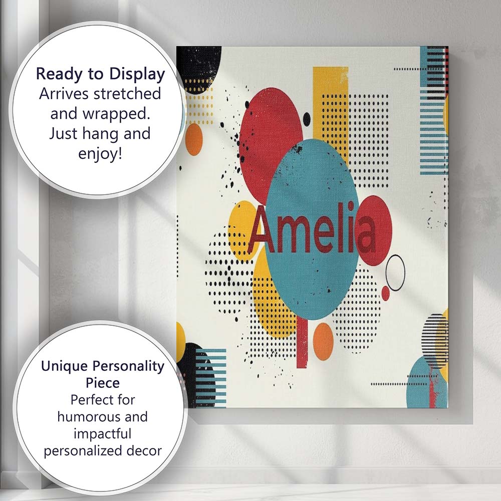Personalised Name Abstract Modern Memphis Custom Unique Gift Idea Elegant Feature Canvas Wall Art Print Decor Picture Ready to Hang