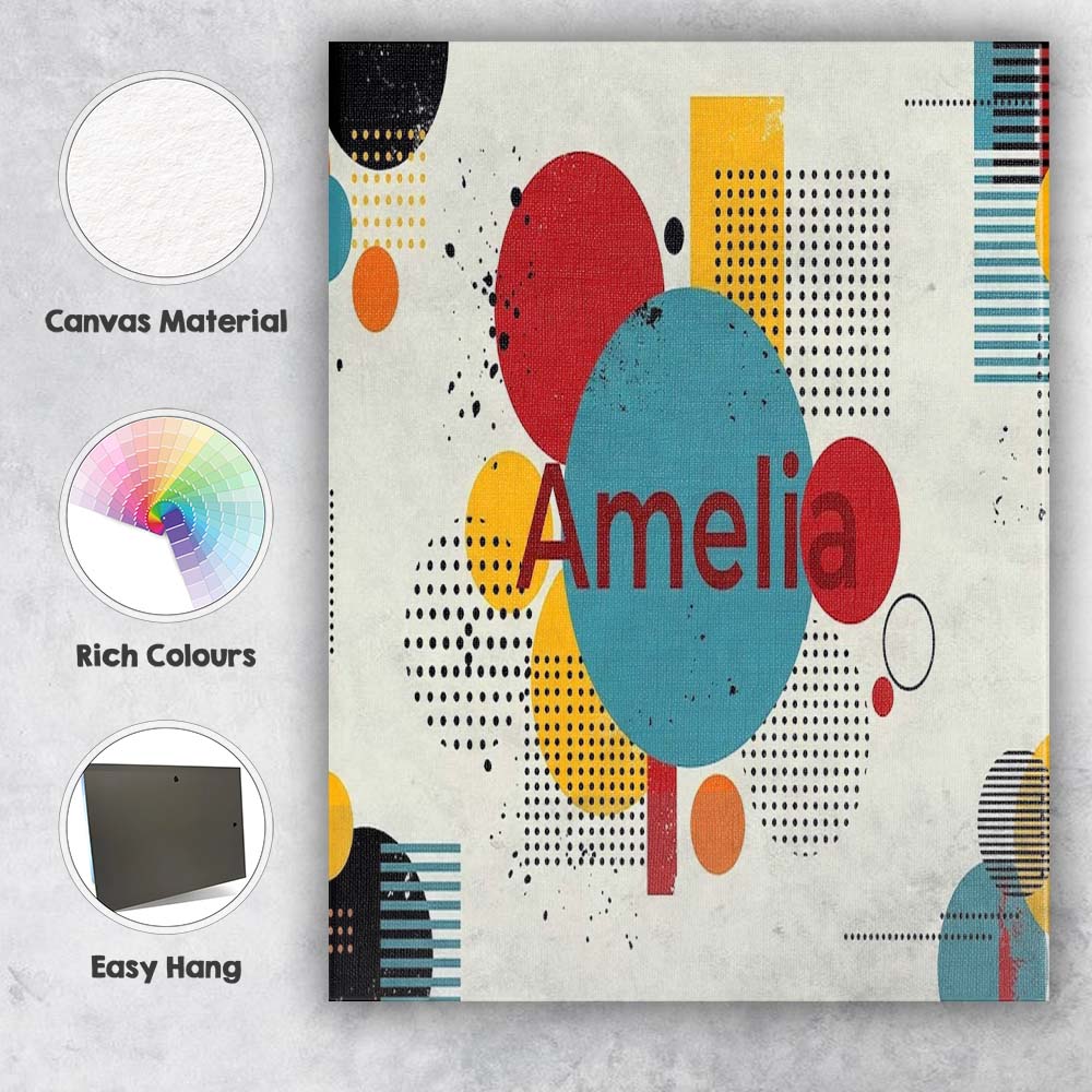 Personalised Name Abstract Modern Memphis Custom Unique Gift Idea Elegant Feature Canvas Wall Art Print Decor Picture Ready to Hang