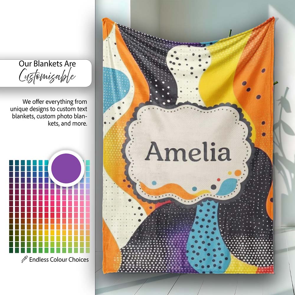 Abstract Organic Blob Shapes Dotted Texture Bold Colors Seamless Personalised Custom Name Super Soft Fleece Blanket Bed Sofa Throw