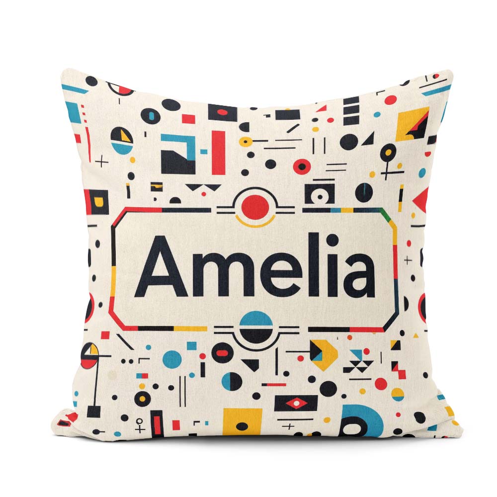 Custom Name Abstract Bauhaus Geometric Primary Minimal Pattern Square Filled Cushion Throw Pillow Sofa Bed Home Decor Zip Washable UK Made