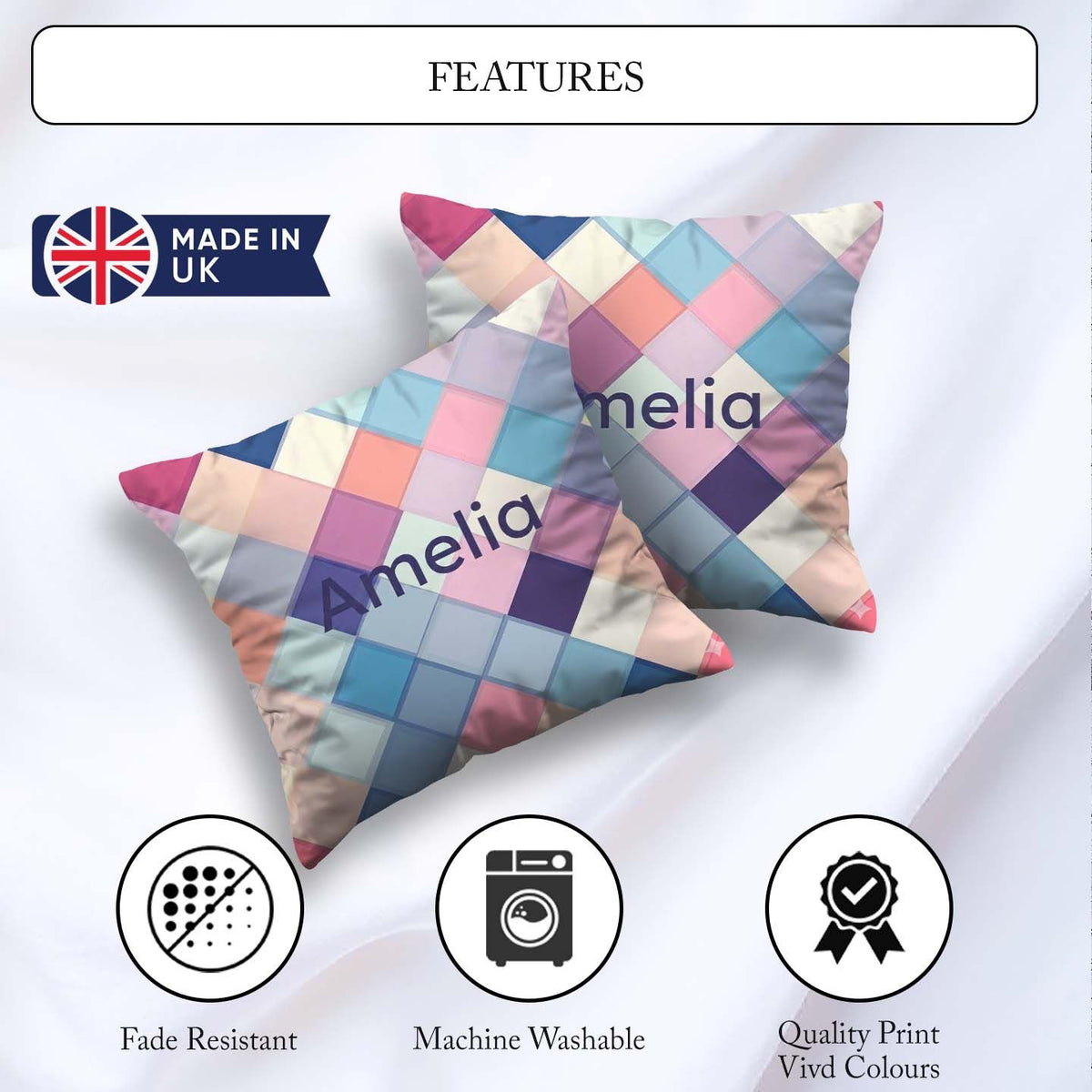 Custom Name Abstract Modern Overlay Gradient Texture Seamless Square Filled Cushion Throw Pillow Sofa Bed Home Decor Zip Washable UK Made