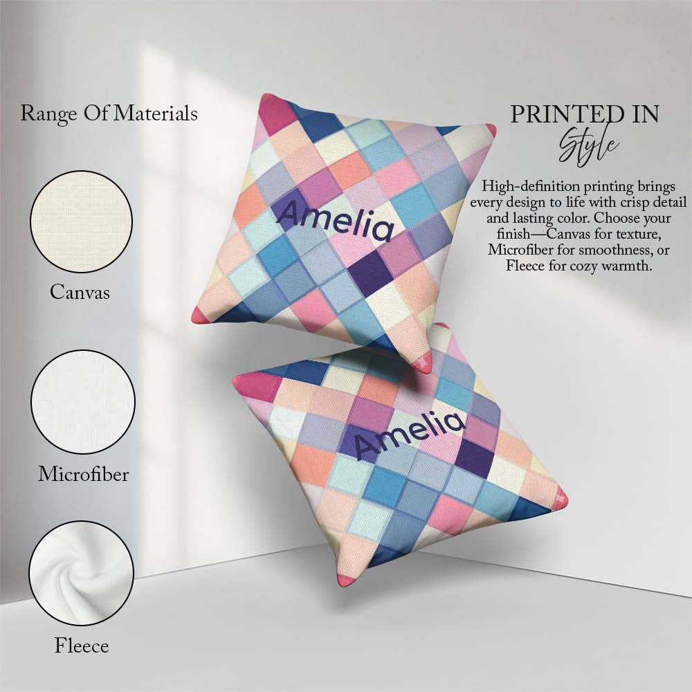 Custom Name Abstract Modern Overlay Gradient Texture Seamless Square Filled Cushion Throw Pillow Sofa Bed Home Decor Zip Washable UK Made