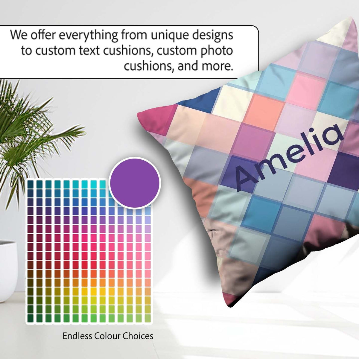 Custom Name Abstract Modern Overlay Gradient Texture Seamless Square Filled Cushion Throw Pillow Sofa Bed Home Decor Zip Washable UK Made