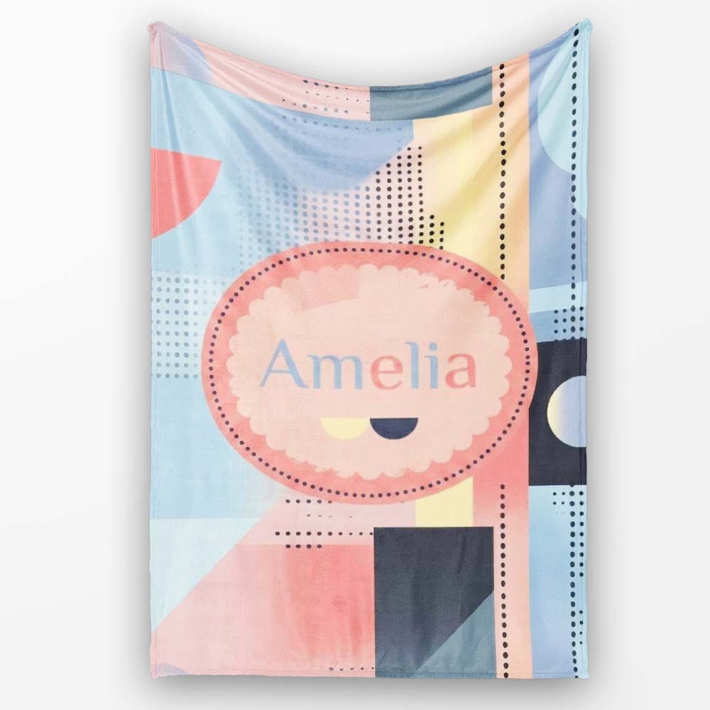 Abstract Soft Halftone Gradient Shapes Modern Pastel Seamless Personalised Custom Name Super Soft Fleece Blanket Bed Sofa Throw