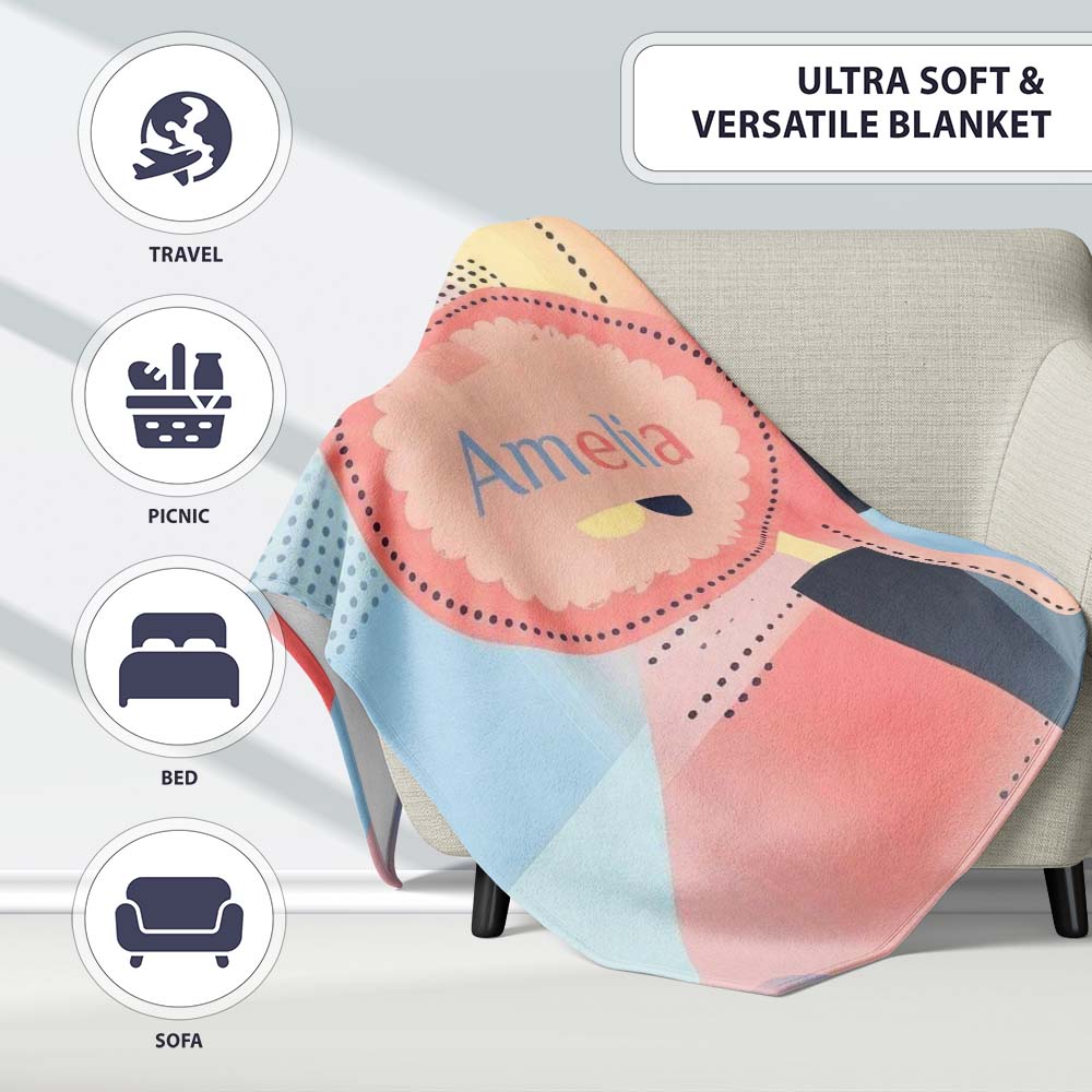 Abstract Soft Halftone Gradient Shapes Modern Pastel Seamless Personalised Custom Name Super Soft Fleece Blanket Bed Sofa Throw
