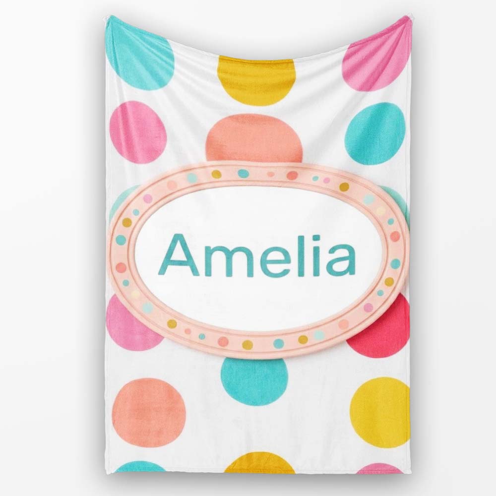 Abstract Colorful Polka Dot Minimal Pastel Shapes Seamless Pattern Personalised Custom Name Super Soft Fleece Blanket Bed Sofa Throw