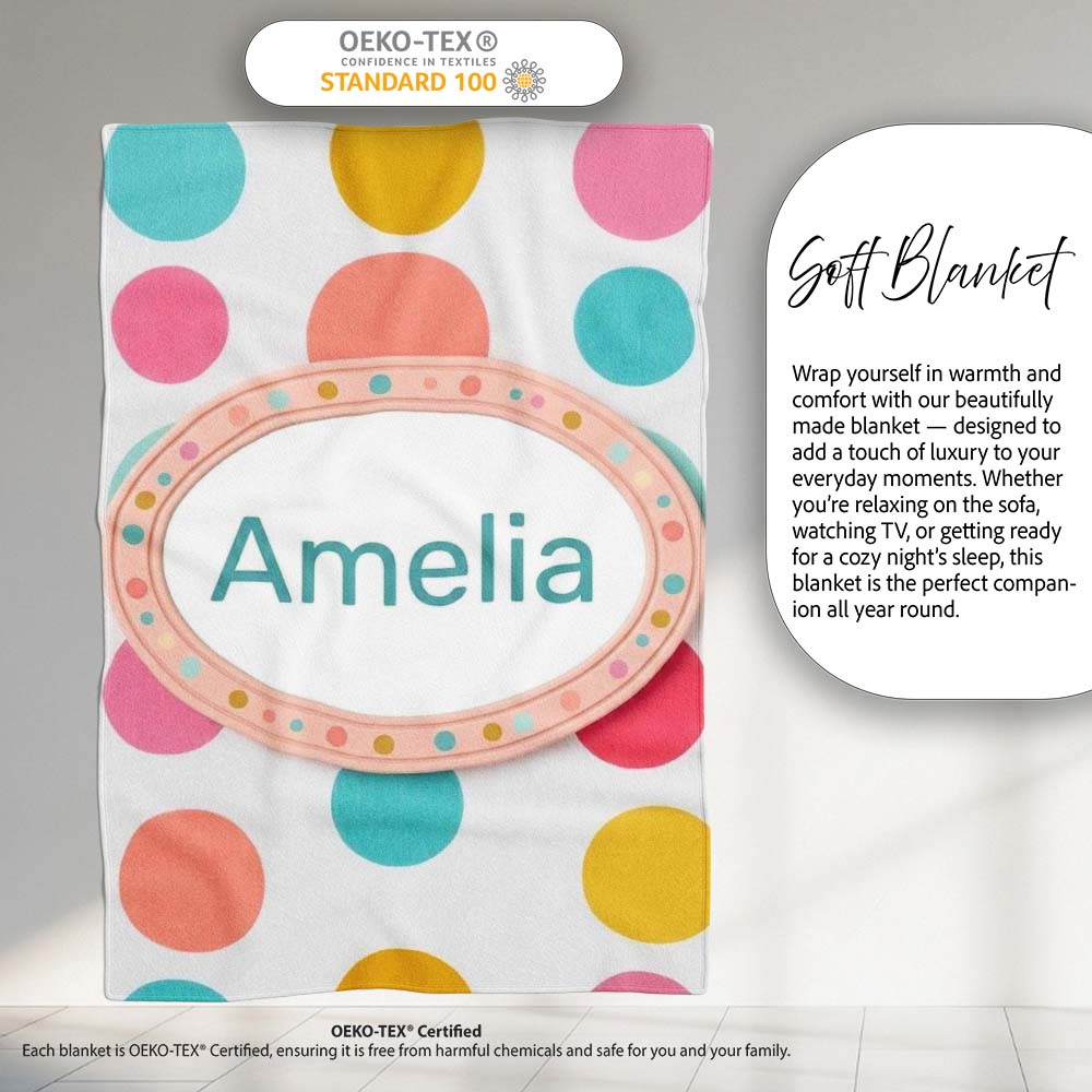 Abstract Colorful Polka Dot Minimal Pastel Shapes Seamless Pattern Personalised Custom Name Super Soft Fleece Blanket Bed Sofa Throw