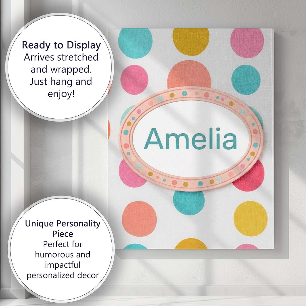 Personalised Name Abstract Colorful Polka Custom Unique Gift Idea Elegant Feature Canvas Wall Art Print Decor Picture Ready to Hang