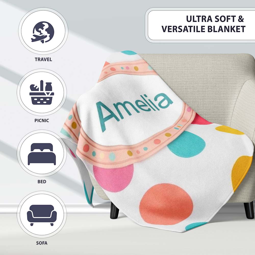 Abstract Colorful Polka Dot Minimal Pastel Shapes Seamless Pattern Personalised Custom Name Super Soft Fleece Blanket Bed Sofa Throw