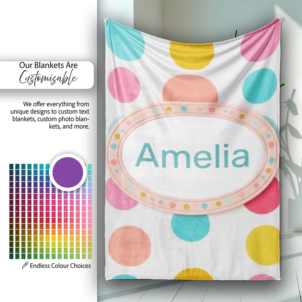 Abstract Colorful Polka Dot Minimal Pastel Shapes Seamless Pattern Personalised Custom Name Super Soft Fleece Blanket Bed Sofa Throw
