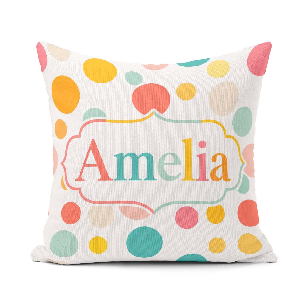 Custom Name Abstract Pastel Polka Soft Colorful Minimal Seamless Square Filled Cushion Throw Pillow Sofa Bed Home Decor Zip Washable UK Made