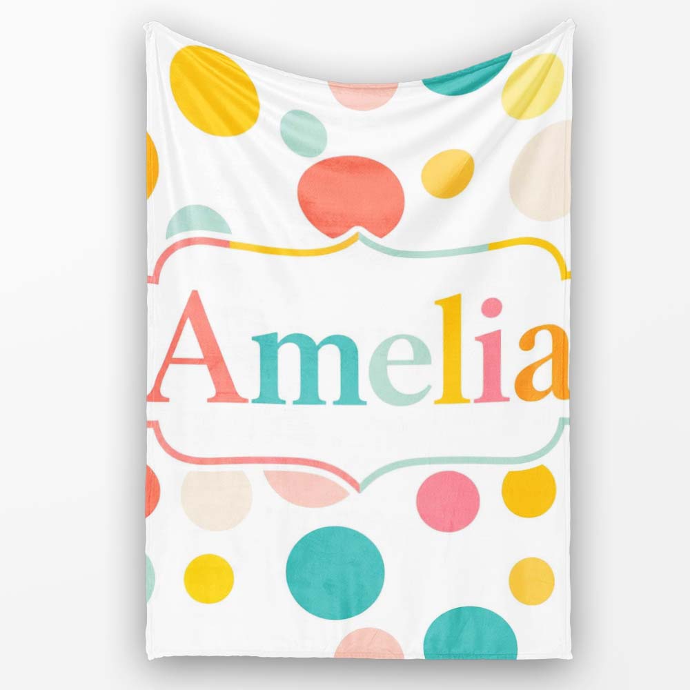 Abstract Pastel Polka Dot Soft Colorful Minimal Seamless Pattern Personalised Custom Name Super Soft Fleece Blanket Bed Sofa Throw