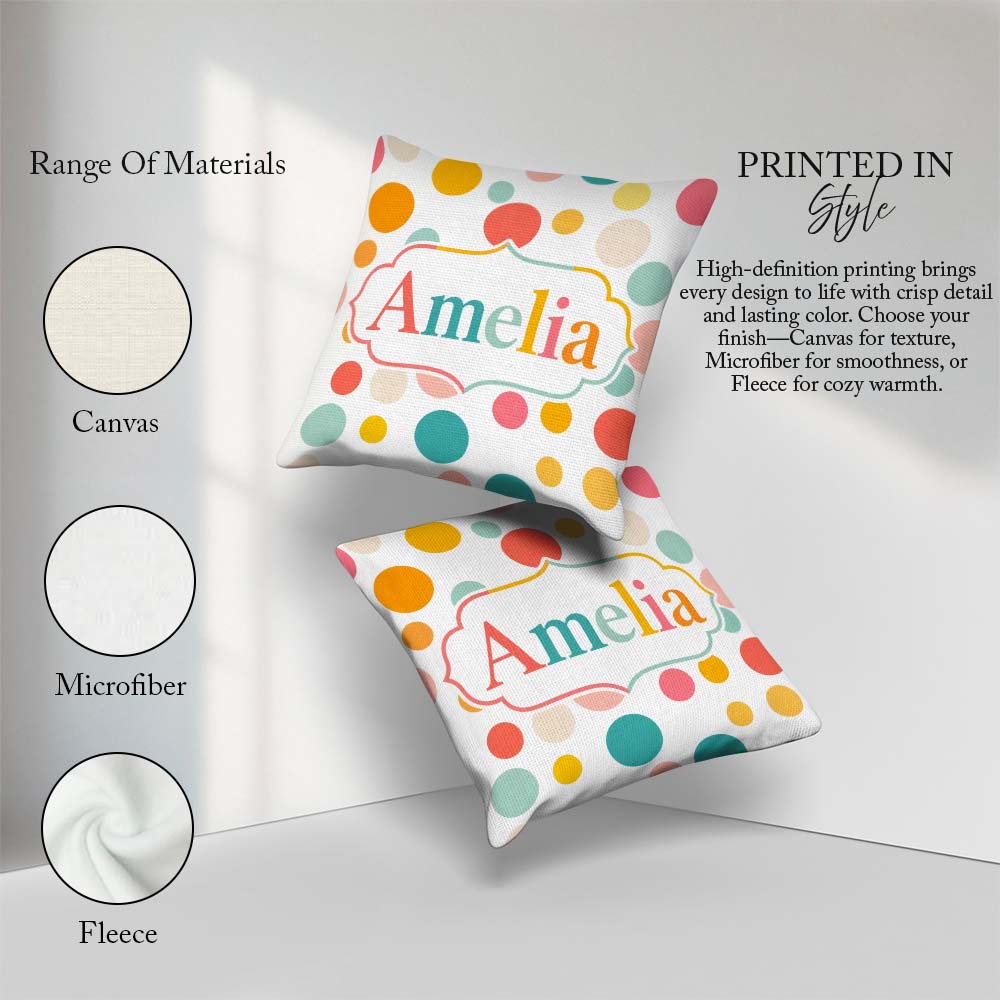 Custom Name Abstract Pastel Polka Soft Colorful Minimal Seamless Square Filled Cushion Throw Pillow Sofa Bed Home Decor Zip Washable UK Made
