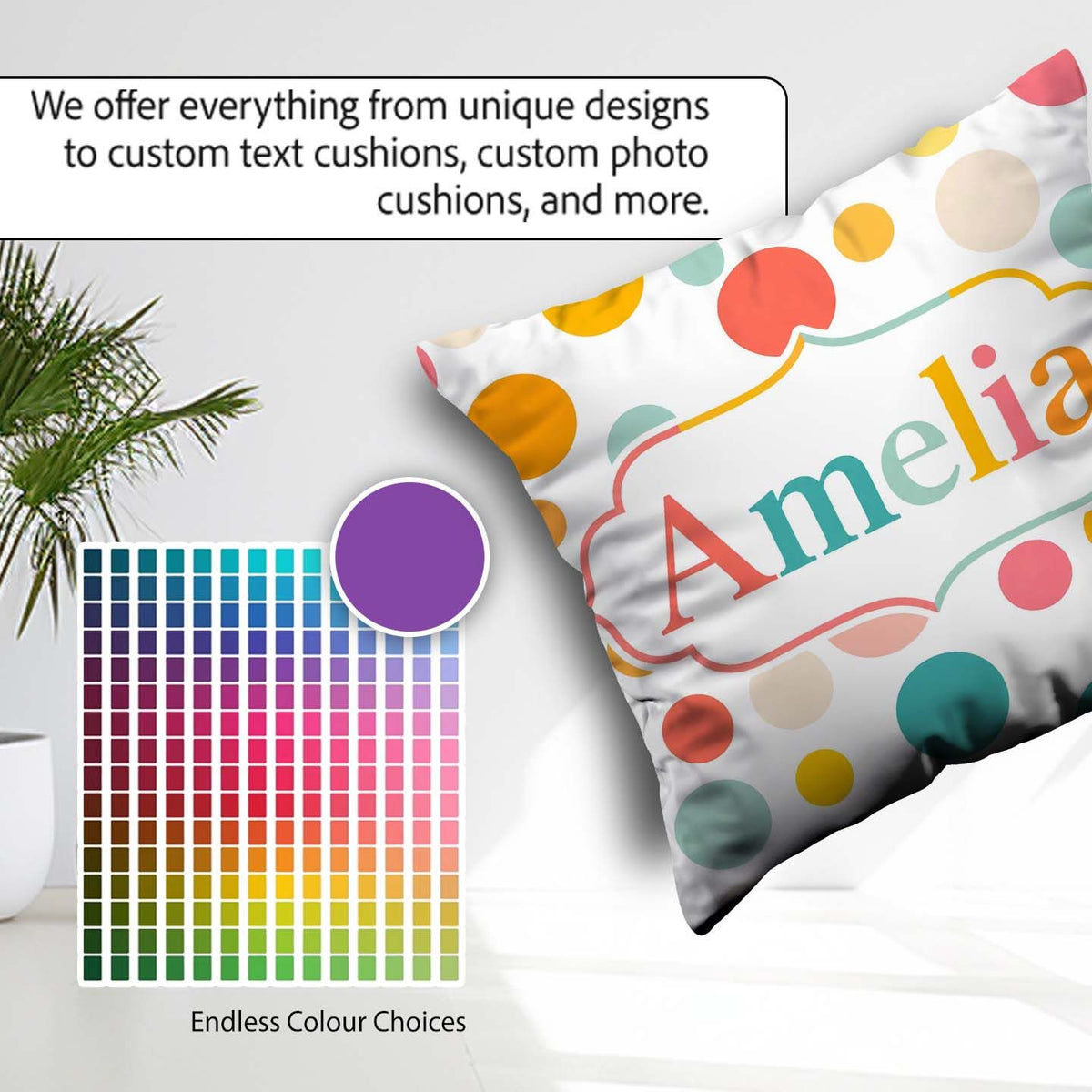Custom Name Abstract Pastel Polka Soft Colorful Minimal Seamless Square Filled Cushion Throw Pillow Sofa Bed Home Decor Zip Washable UK Made