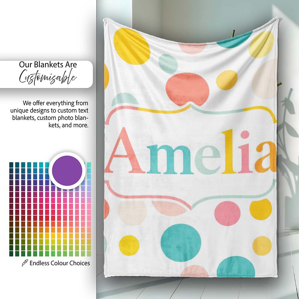 Abstract Pastel Polka Dot Soft Colorful Minimal Seamless Pattern Personalised Custom Name Super Soft Fleece Blanket Bed Sofa Throw