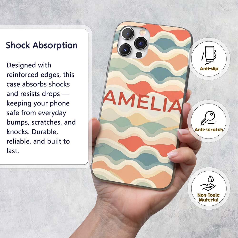 Abstract Layered Wavy Lines Soft Pastel Flowing Custom Name Protective Phone Case Mobile Cover Durable Everyday Smartphone Shock Resistant