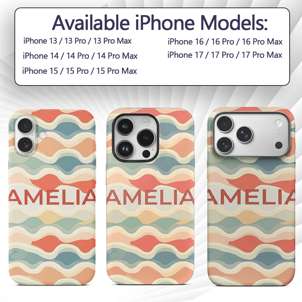 Abstract Layered Wavy Lines Soft Pastel Flowing Custom Name Protective Phone Case Mobile Cover Durable Everyday Smartphone Shock Resistant