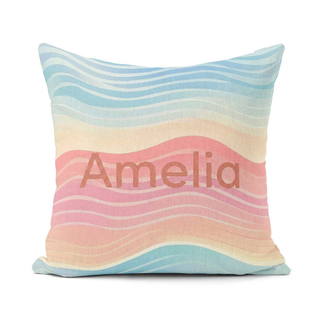 Custom Name Abstract Soft Gradient Wave Lines Flow Seamless Name Square Filled Cushion Throw Pillow Sofa Bed Home Decor Zip Washable UK Made