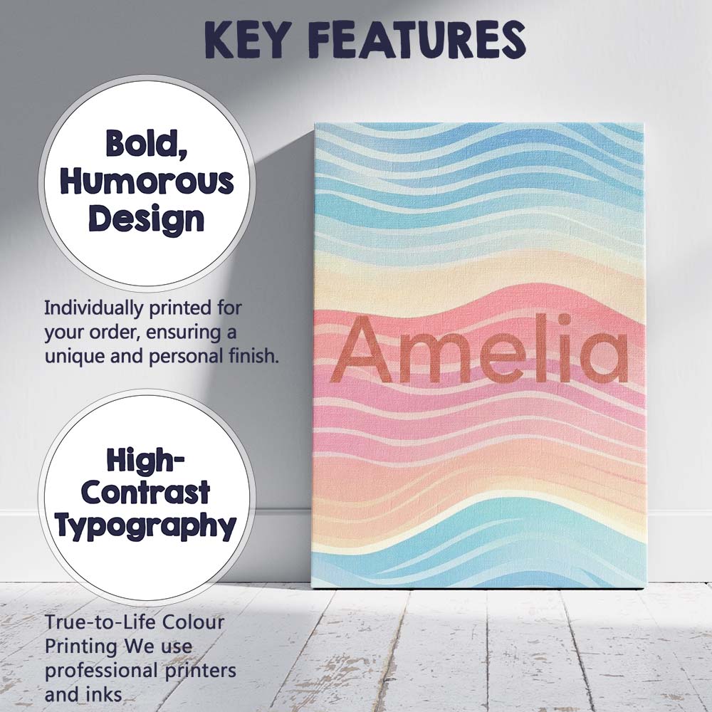 Personalised Name Abstract Soft Gradient Custom Unique Gift Idea Elegant Feature Canvas Wall Art Print Decor Picture Ready to Hang