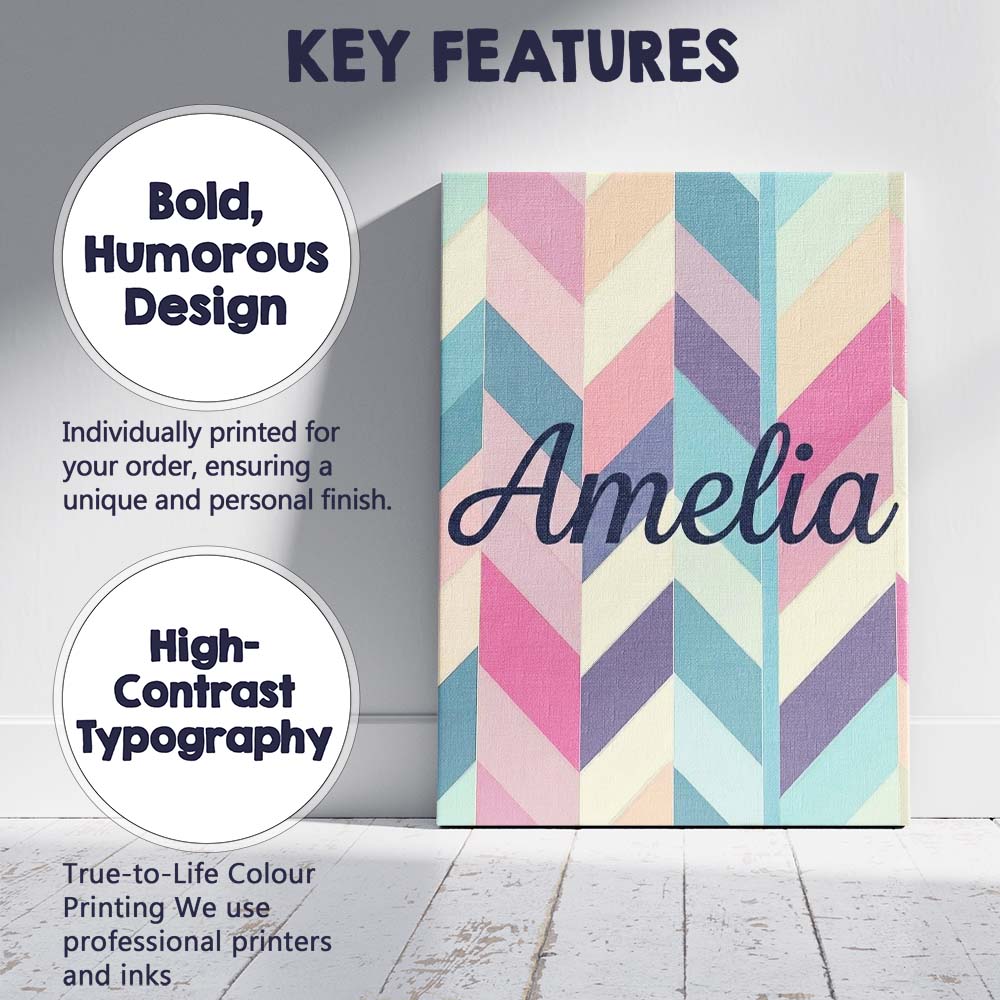 Personalised Name Abstract Pastel Chevron Custom Unique Gift Idea Elegant Feature Canvas Wall Art Print Decor Picture Ready to Hang