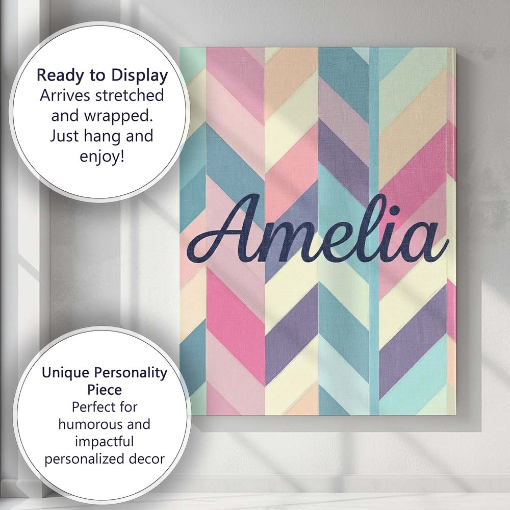 Personalised Name Abstract Pastel Chevron Custom Unique Gift Idea Elegant Feature Canvas Wall Art Print Decor Picture Ready to Hang