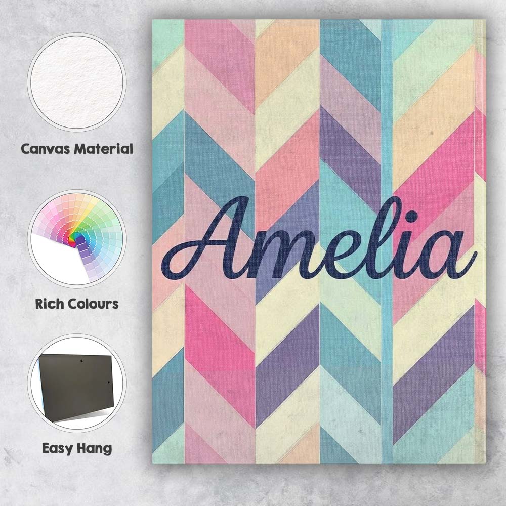 Personalised Name Abstract Pastel Chevron Custom Unique Gift Idea Elegant Feature Canvas Wall Art Print Decor Picture Ready to Hang