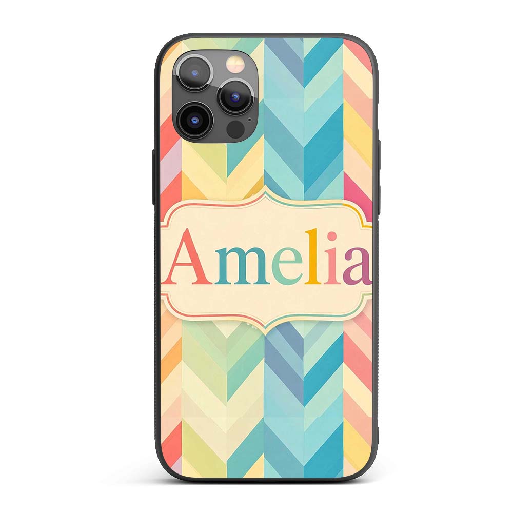Abstract Multicolor Chevron Stripe Soft Pastel Custom Name Protective Phone Case Mobile Cover Durable Everyday Smartphone Shock Resistant