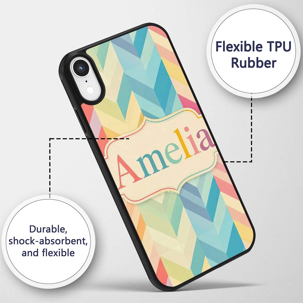Abstract Multicolor Chevron Stripe Soft Pastel Custom Name Protective Phone Case Mobile Cover Durable Everyday Smartphone Shock Resistant