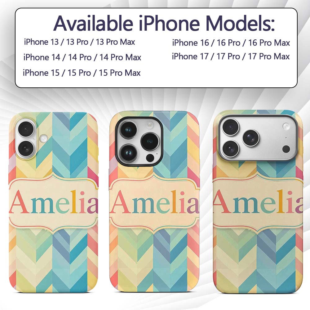 Abstract Multicolor Chevron Stripe Soft Pastel Custom Name Protective Phone Case Mobile Cover Durable Everyday Smartphone Shock Resistant
