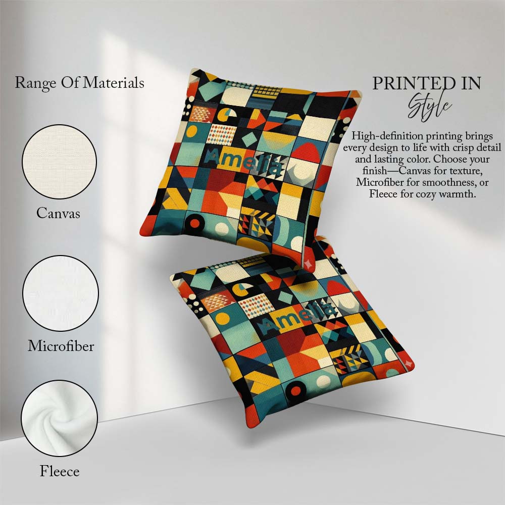 Custom Name Abstract Bauhaus Geometric Grid Color Block Seamless Square Filled Cushion Throw Pillow Sofa Bed Home Decor Zip Washable UK Made