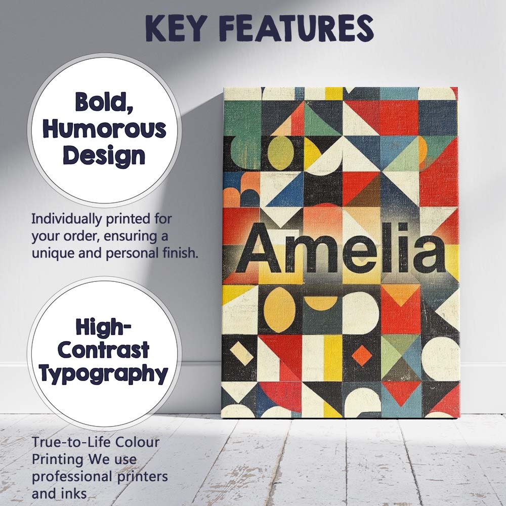 Personalised Name Abstract Geometric Custom Premium Decorative Design Modern Room Accent Canvas Wall Art Print Decor Picture Ready to Hang