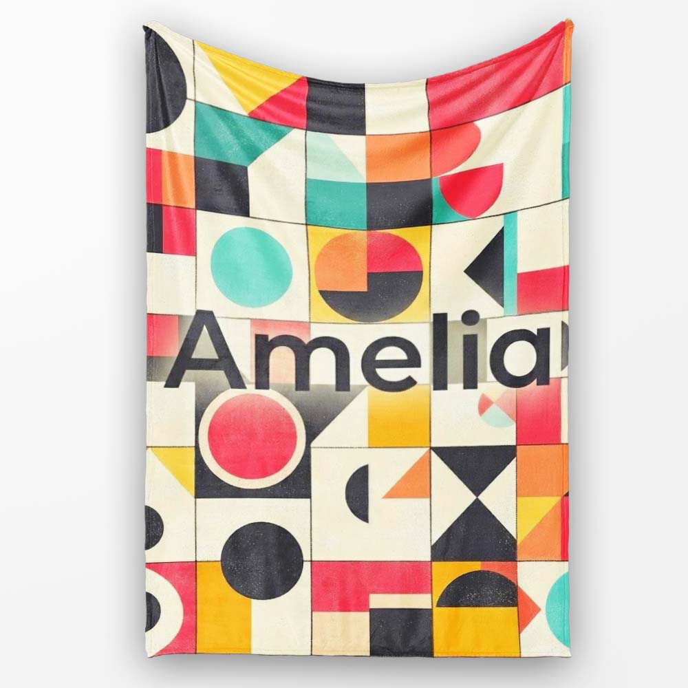 Abstract Bauhaus Geometric Color Block Grid Seamless Pattern Name Personalised Custom Name Super Soft Fleece Blanket Bed Sofa Throw