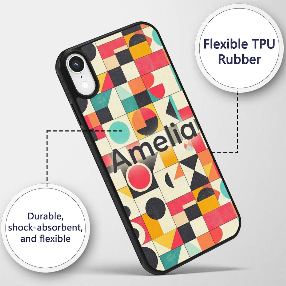Abstract Bauhaus Geometric Color Printed Design Custom Name Protective Phone Case Mobile Cover Durable Everyday Smartphone Shock Resistant