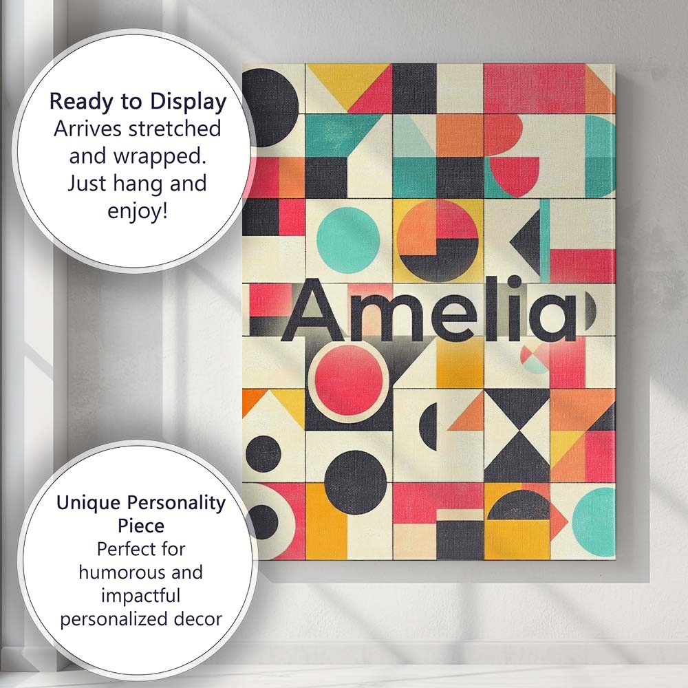 Personalised Name Abstract Bauhaus Geometric Custom Bespoke Contemporary Display Canvas Wall Art Print Decor Picture Ready to Hang