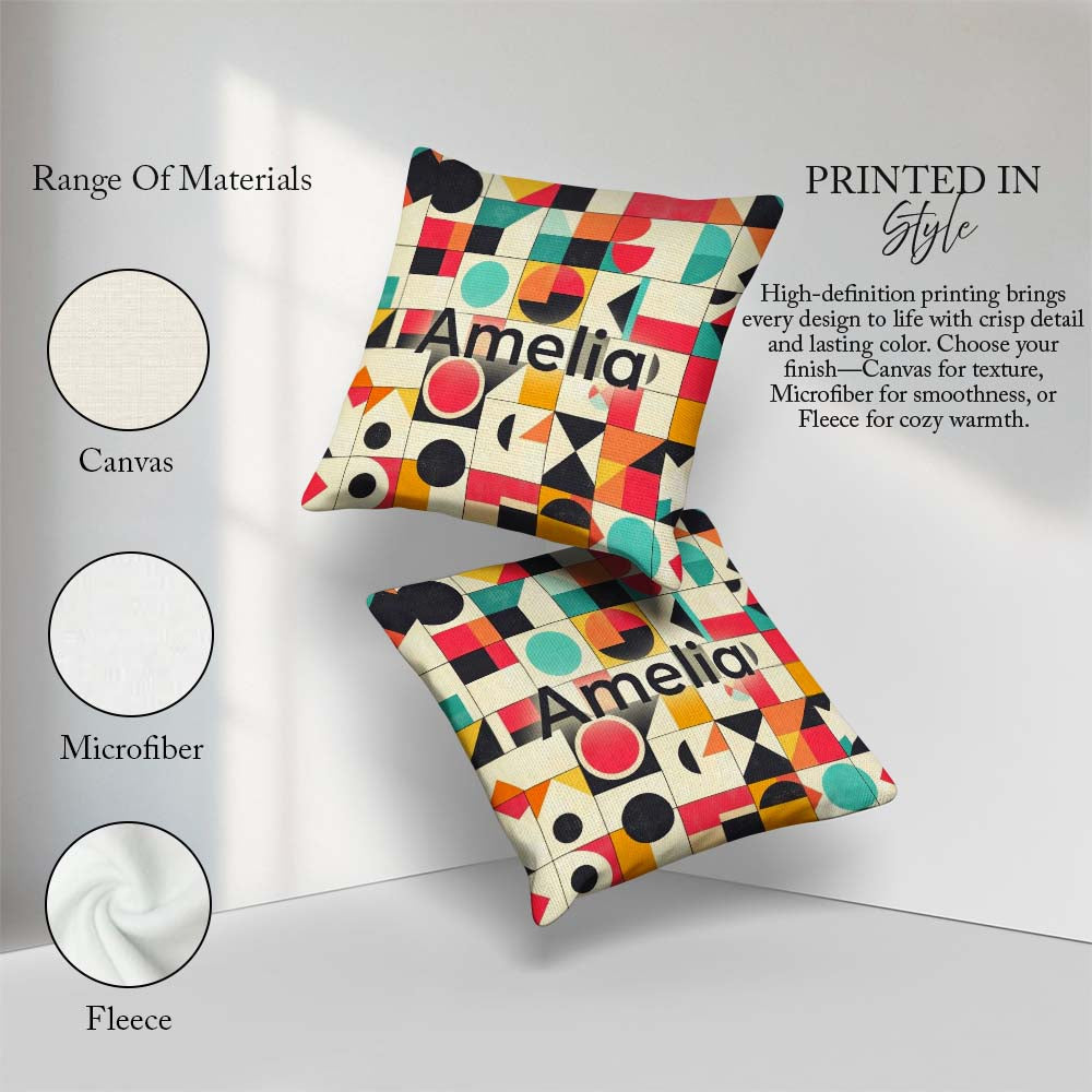Custom Name Abstract Bauhaus Geometric Color Block Grid Seamless Square Filled Cushion Throw Pillow Sofa Bed Home Decor Zip Washable UK Made