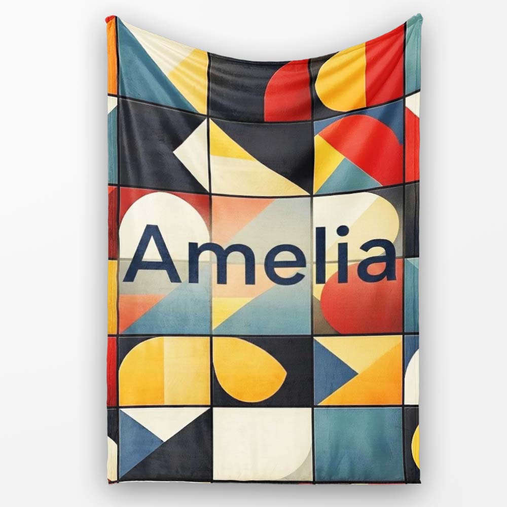 Abstract Bold Geometric Shapes Mid Century Modern Seamless Pattern Personalised Custom Name Super Soft Fleece Blanket Bed Sofa Throw