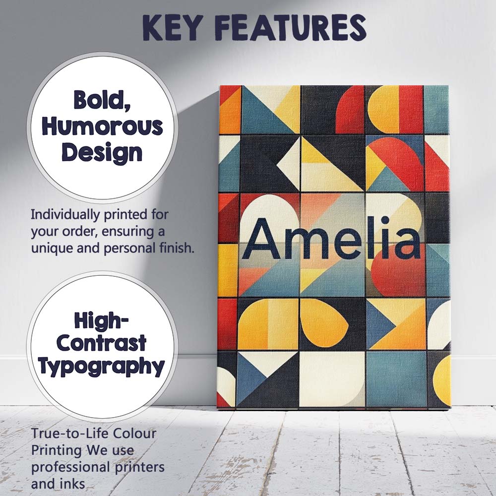 Personalised Name Abstract Bold Geometric Custom Unique Gift Idea Elegant Feature Canvas Wall Art Print Decor Picture Ready to Hang
