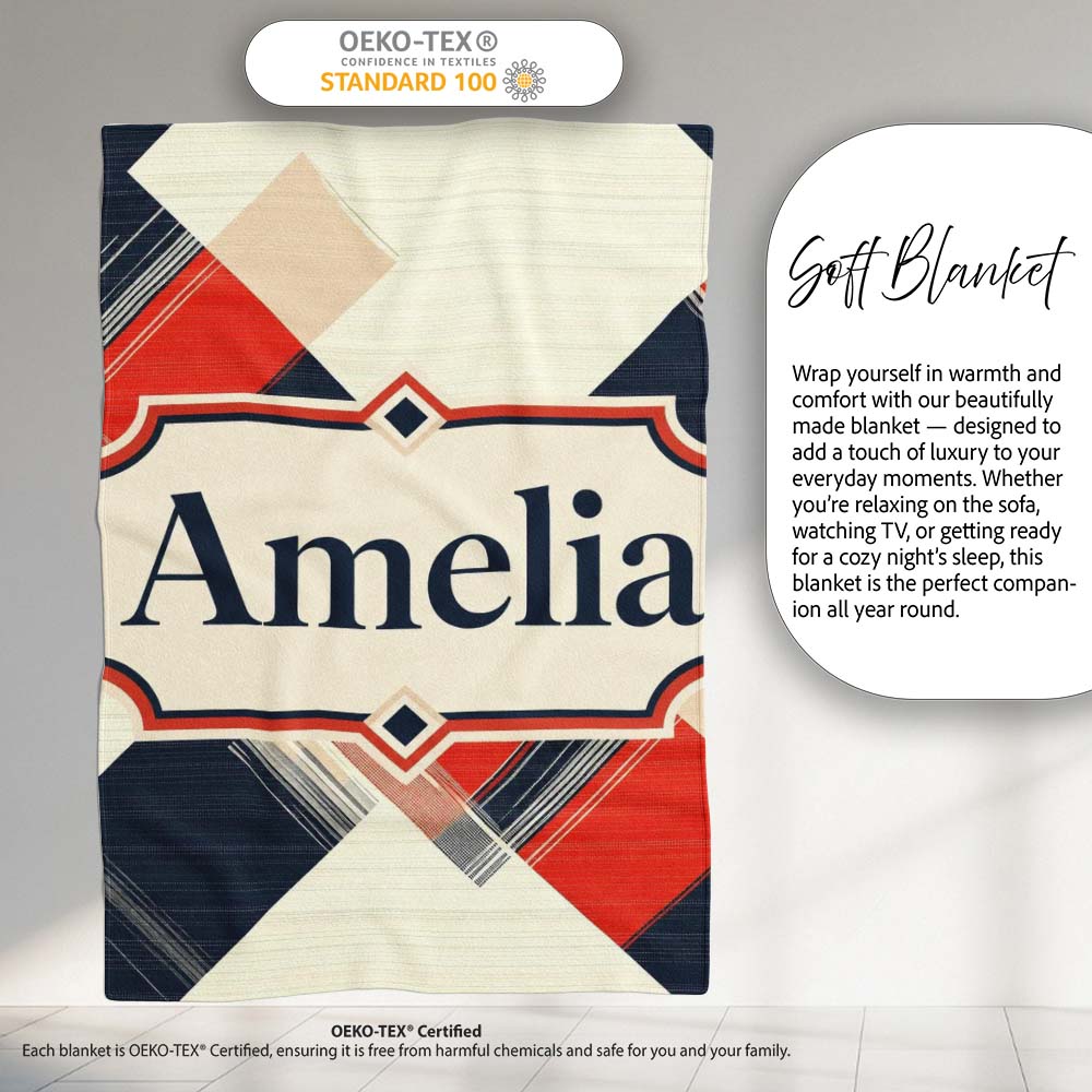 Abstract Inspired Patchwork Stripes Modern Seamless Pattern Name Personalised Custom Name Super Soft Fleece Blanket Bed Sofa Throw