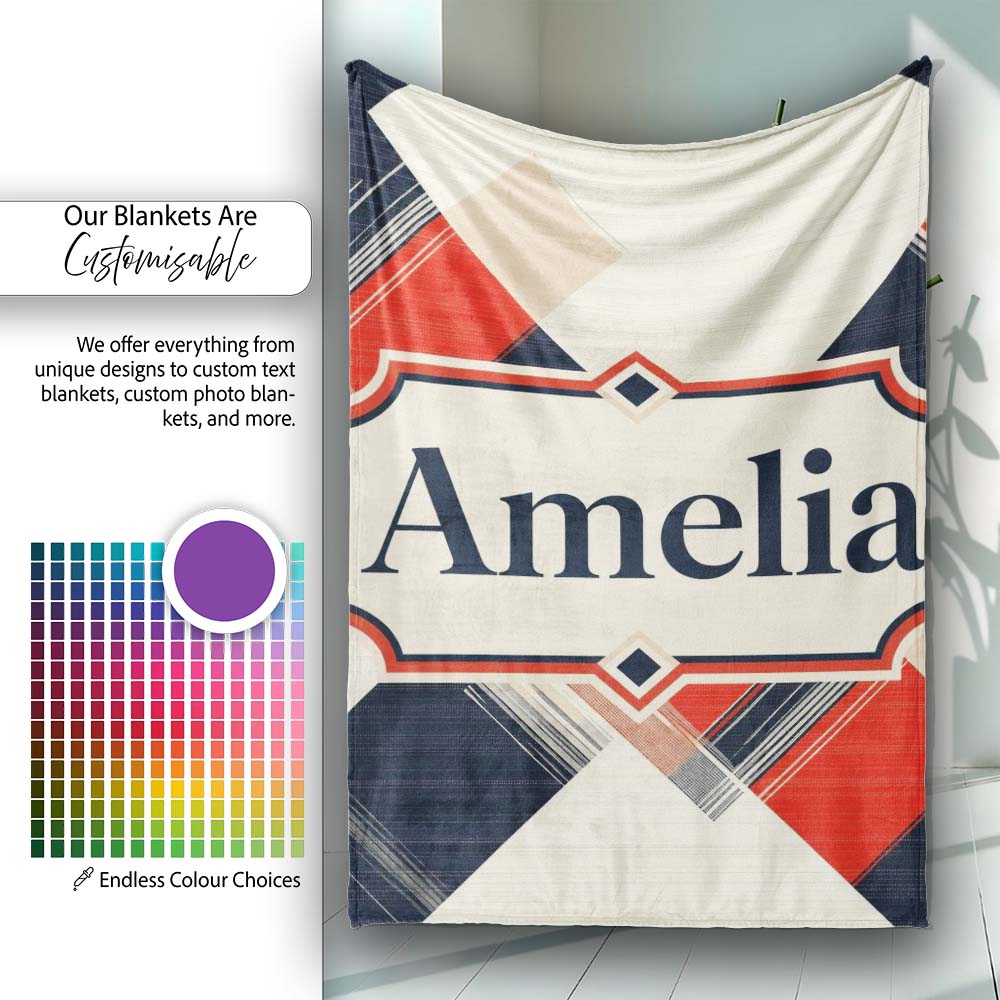 Abstract Inspired Patchwork Stripes Modern Seamless Pattern Name Personalised Custom Name Super Soft Fleece Blanket Bed Sofa Throw