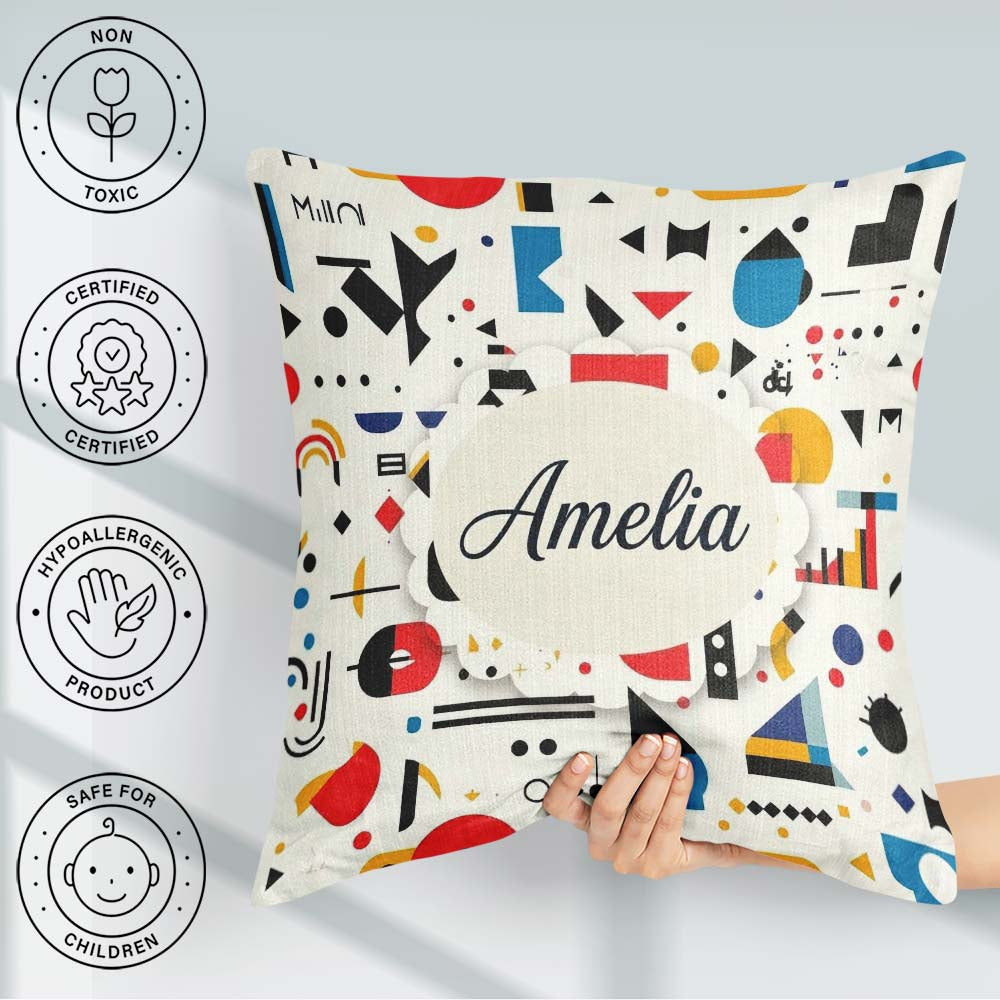 Custom Name Abstract Playful Bauhaus Shapes Colorful Seamless Square Filled Cushion Throw Pillow Sofa Bed Home Decor Zip Washable UK Made