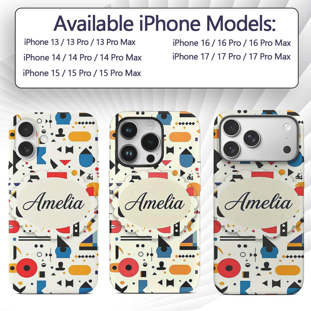 Abstract Playful Bauhaus Style Shapes Colorful Custom Name Protective Phone Case Mobile Cover Durable Everyday Smartphone Shock Resistant