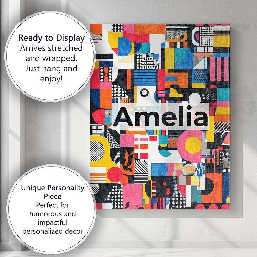 Personalised Name Abstract Vibrant Collage Custom Unique Gift Idea Elegant Feature Canvas Wall Art Print Decor Picture Ready to Hang