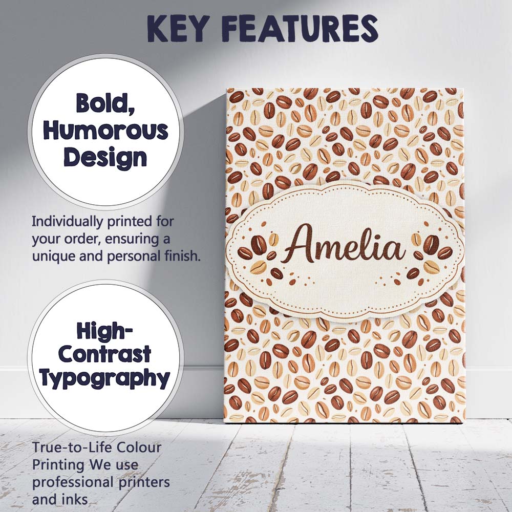 Personalised Name Coffee Beans Mixed Roast Seamless Pattern Charming Custom Home Canvas Wall Art Print Decor Picture Ready to Hang