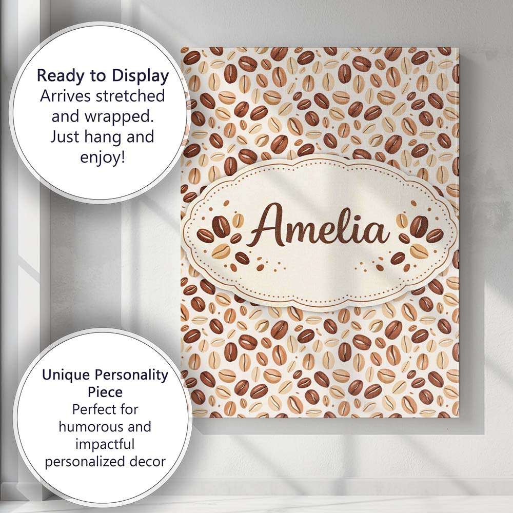 Personalised Name Coffee Beans Mixed Roast Seamless Pattern Charming Custom Home Canvas Wall Art Print Decor Picture Ready to Hang
