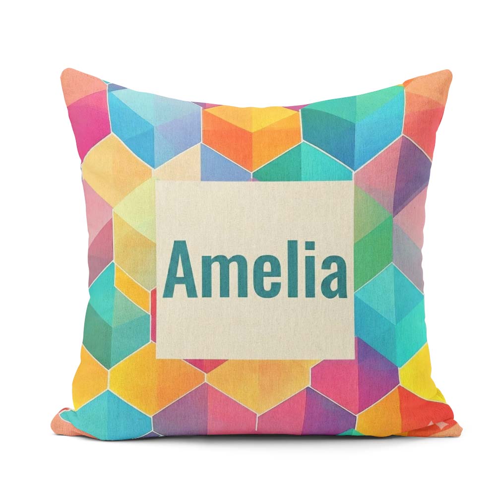 Custom Name Abstract Colorful Hexagon Gradient Geometric Pattern Square Filled Cushion Throw Pillow Sofa Bed Home Decor Zip Washable UK Made