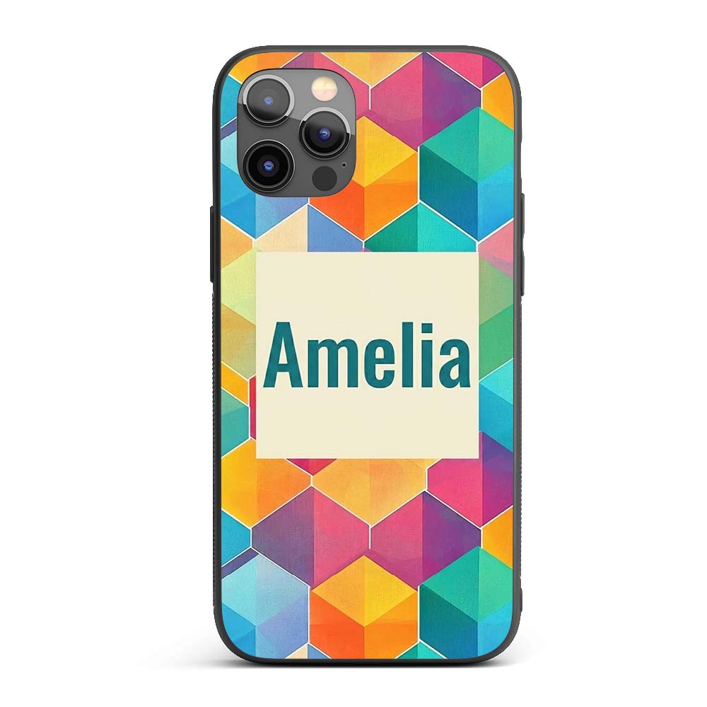 Abstract Colorful Hexagon Gradient Geometric Tile Custom Name Protective Phone Case Mobile Cover Durable Everyday Smartphone Shock Resistant