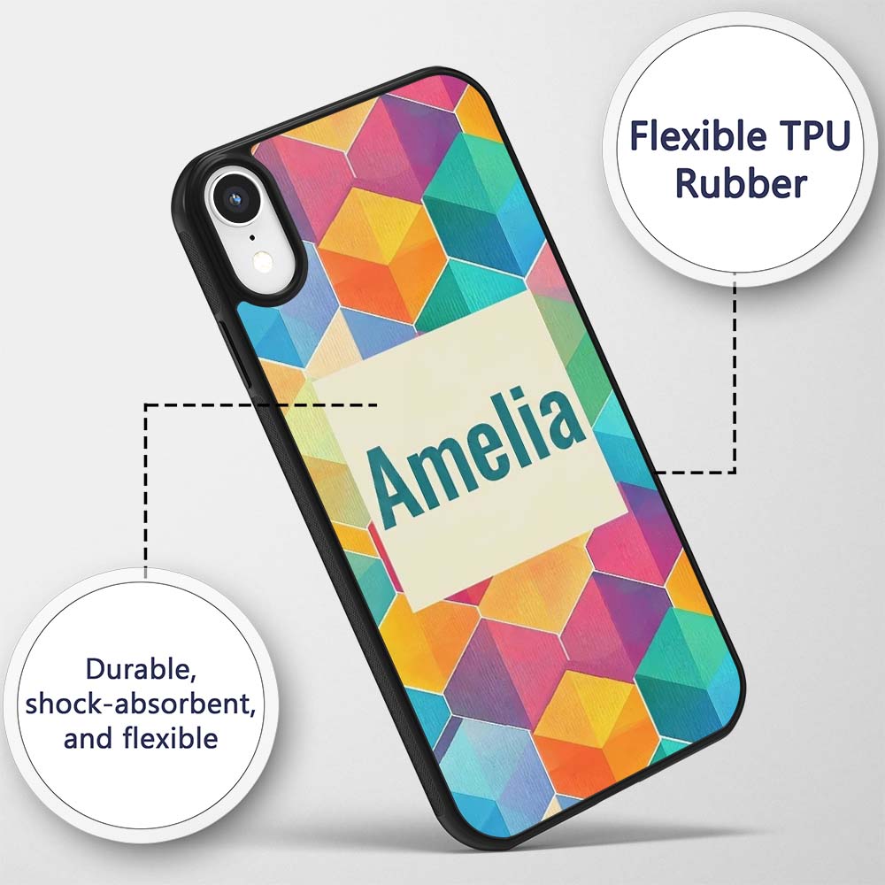 Abstract Colorful Hexagon Gradient Geometric Tile Custom Name Protective Phone Case Mobile Cover Durable Everyday Smartphone Shock Resistant