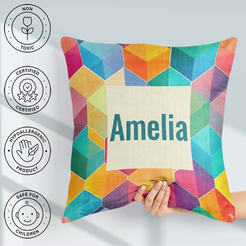 Custom Name Abstract Colorful Hexagon Gradient Geometric Pattern Square Filled Cushion Throw Pillow Sofa Bed Home Decor Zip Washable UK Made